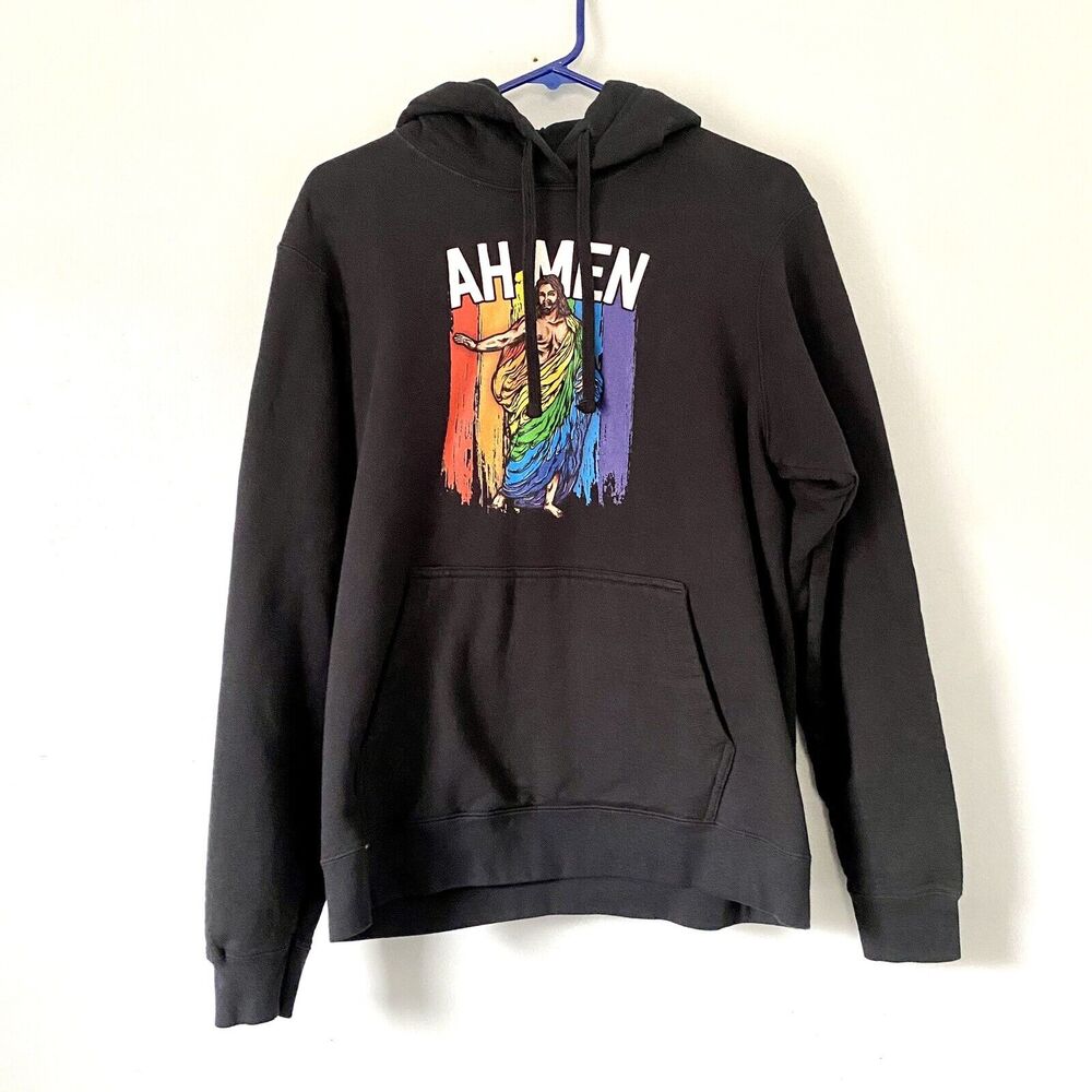 Port Company Hoodie Size Medium Black Ah Men Jesus Gay Funny LGBTQ Christian